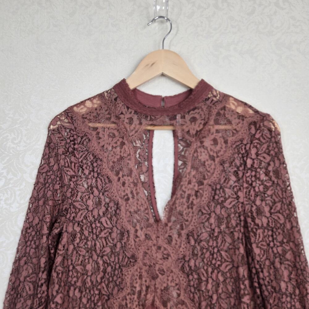 Free People Tell Tale Lace Tunic Dress M Rosy Coral Ethereal Fairycore Boho - Picture 2 of 16